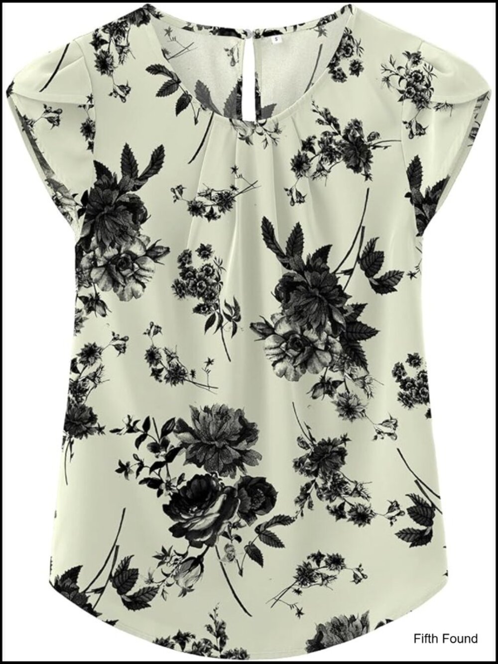 Cap Sleeve Chiffon Top with Curved Keyhole Back - Pleated Blouse for Women